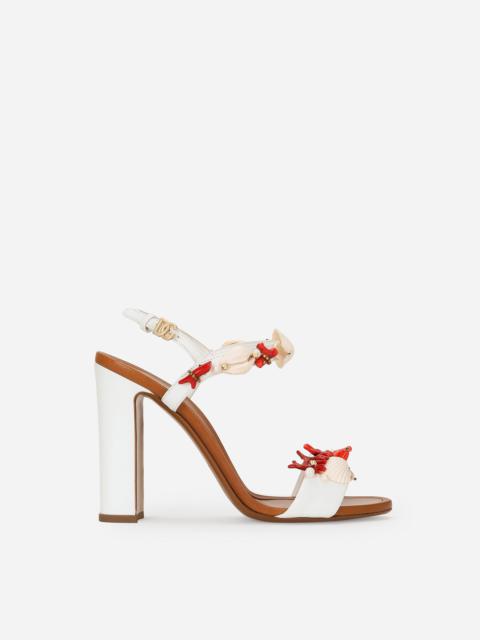 Nappa leather sandals with coral embroidery