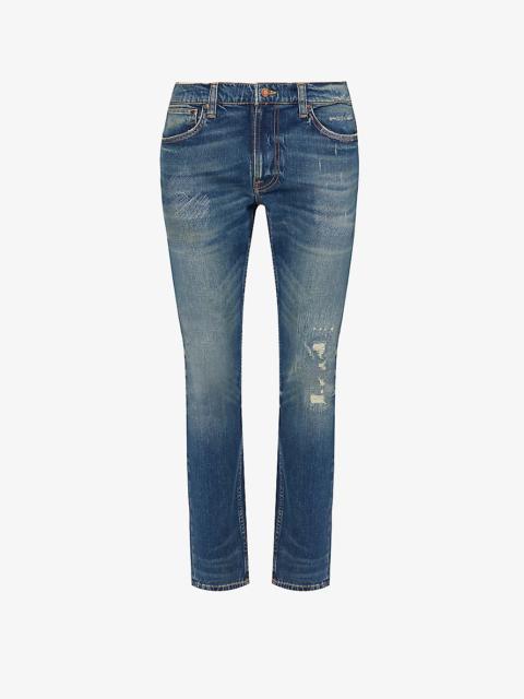 Nudie Jeans Lean Dean distressed slim-fit tapered-leg stretch-denim jeans