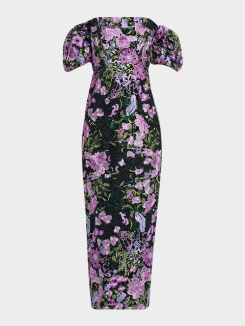 MILLY Nene Floral-Embroidered Column Gown