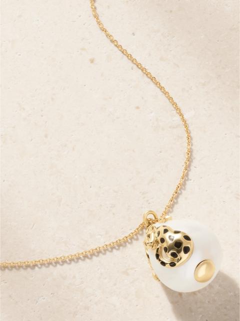 Yvonne Léon Belle De Nuit 9-karat Gold, Diamond, Pearl And Enamel Necklace