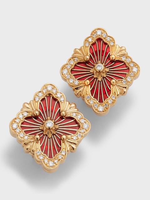 Buccellati Opera Tulle 18K Gold Red Enamel Diamond Earrings
