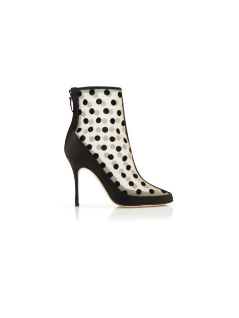 Manolo Blahnik Black Mesh Polka Dot Ankle Boots