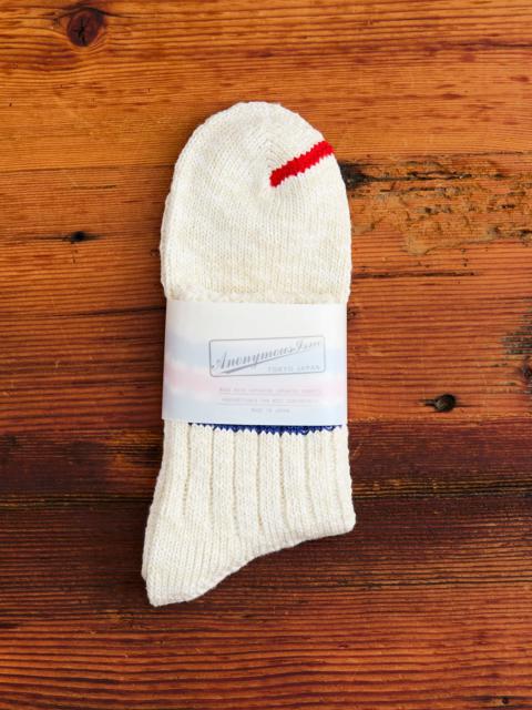 ANONYMOUSISM 3 Line Quarter Length Sock in Off White