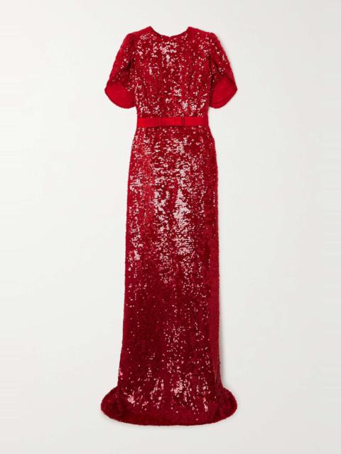 Belted sequined chiffon gown