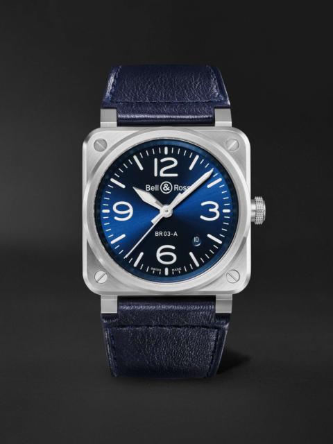 BR 03 Automatic 41mm Stainless Steel and Leather Watch, Ref. No. BR03A-BLU-ST/SCA