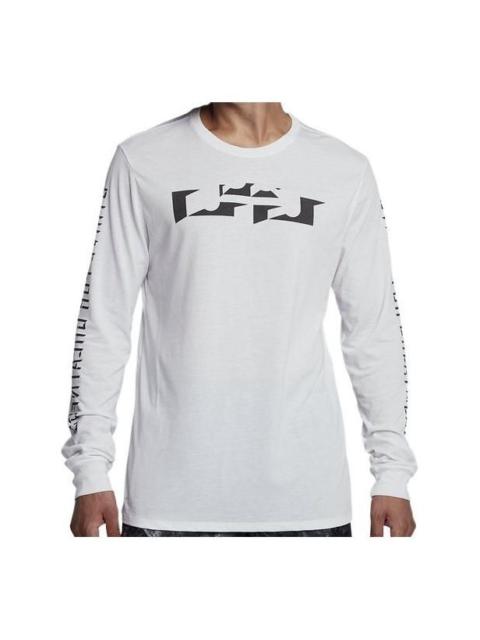 Nike 남자 나이키 단단한 색깔 본 인쇄 둥근 목 Pullover 긴 소매 백색 t-셔츠 882185-100
