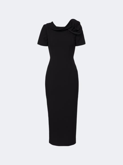 ROLAND MOURET Floral-appliqué crêpe midi dress