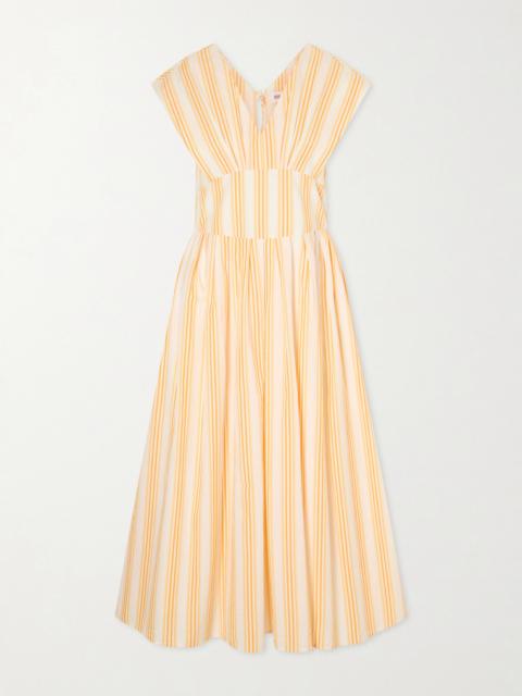 ROSIE ASSOULIN In Full Bloom Gathered Striped Cotton-taffeta Midi Dress