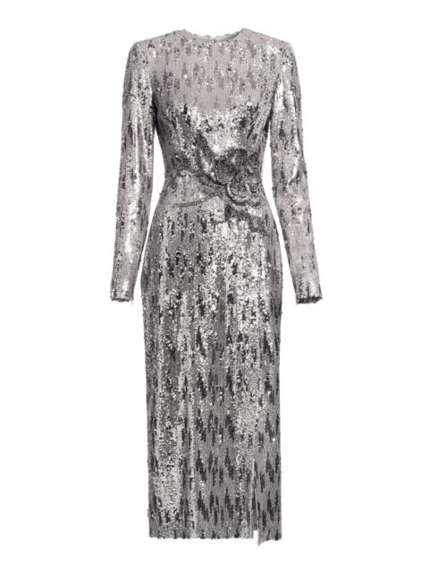 ELIE SAAB Sequined Midi Dress silver