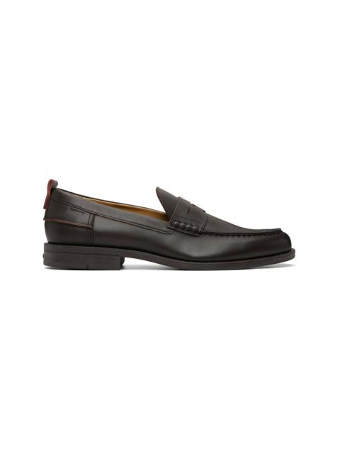 HUGO Brown Leather Penny Trim Loafers