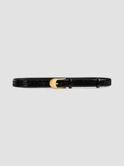 KHAITE Women's Dome Croc-Embossed Leather Belt - Black