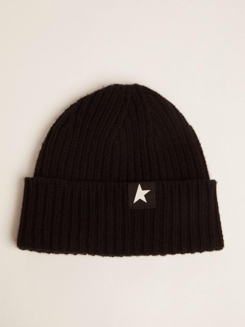 Golden Goose Black wool beanie with white star