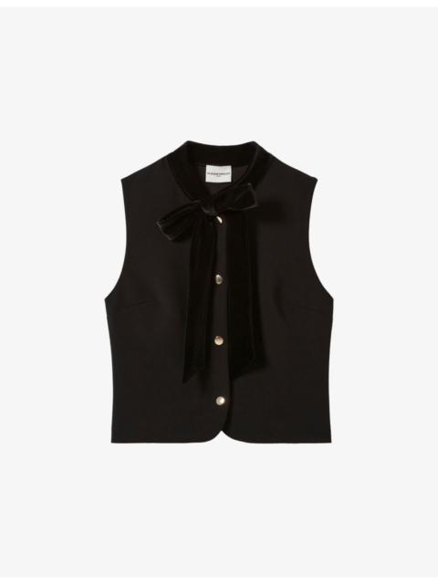 Claudie Pierlot Tie-Neck Sleeveless Stretch-Woven Blouse