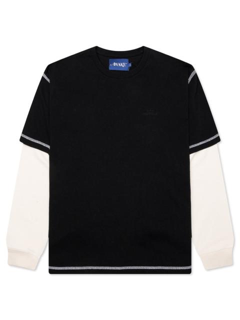 AWAKE NY WAFFLE L/S SHIRT - BLACK