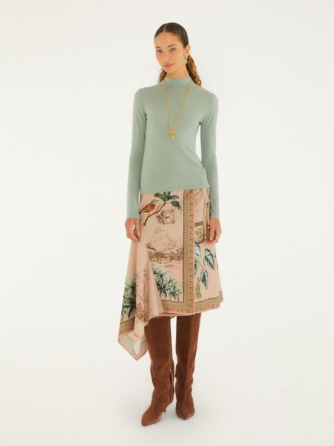 FARM RIO Bird Poetry Midi Skirt