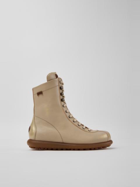CAMPER Pelotas Beige Vegetable-Tanned Leather Ankle Boots for Women.