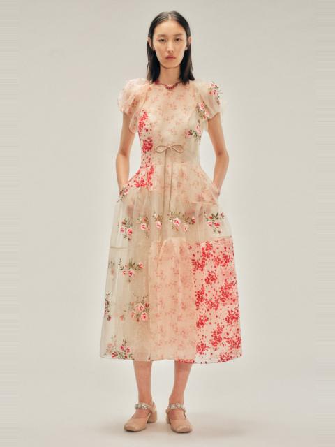 Simone Rocha Sheer Puff Sleeve Patchwork Flounce Dress