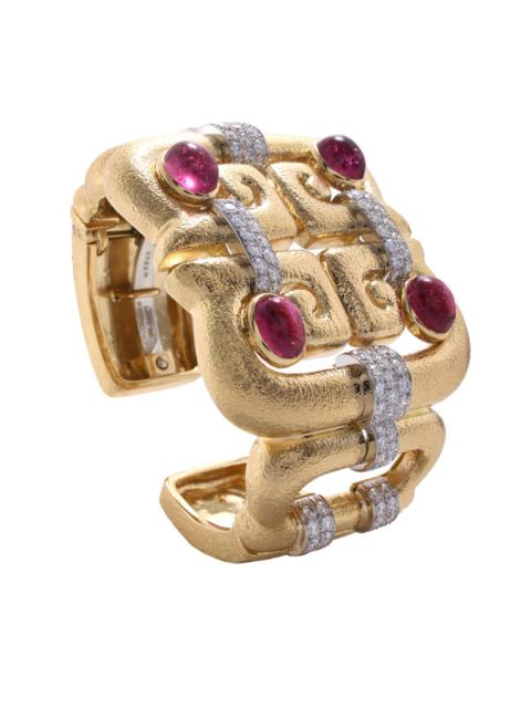DAVID WEBB Diamond Rubellite Open Scroll Cuff Bracelet