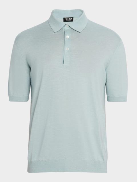 Men's Silk, Cashmere, and Linen Short-Sleeve Polo Sweater