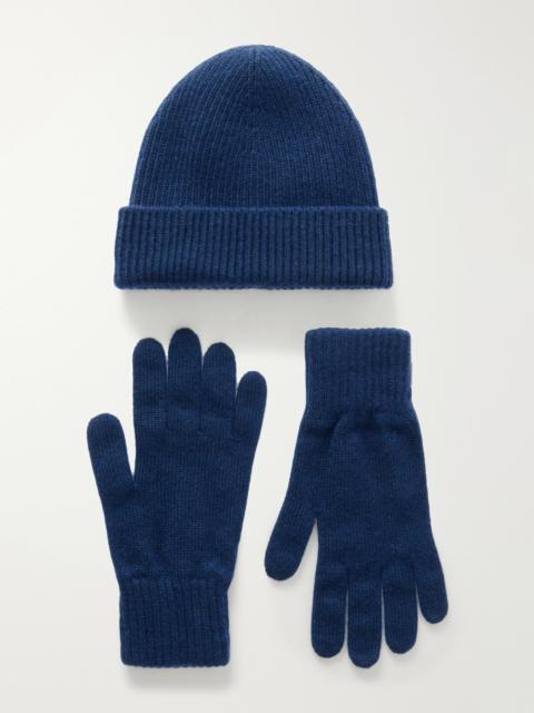 Johnstons of Elgin Ribbed Gloves and Beanie Cashmere Set