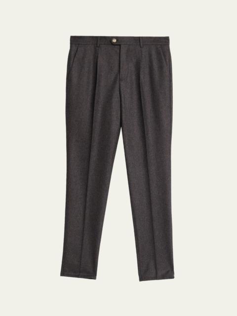 Brunello Cucinelli Men's Wool Flannel Single-Pleated Pants