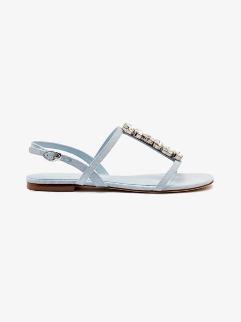 Larroudé Calypso Flat Sandal In Maya Denim and Crystals