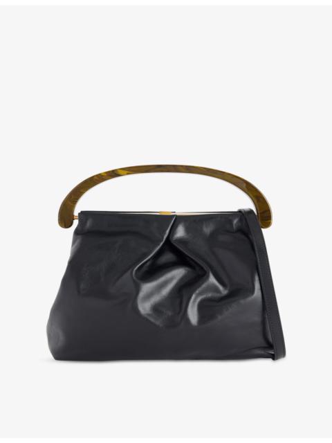 Dries Van Noten Pleated Leather Top Handle Bag