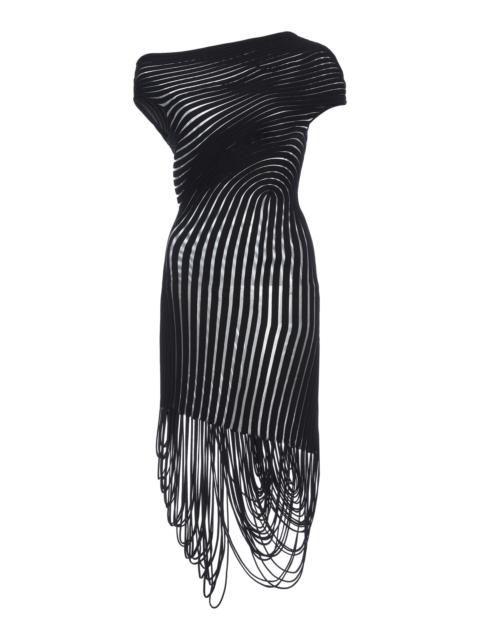 FERRAGAMO Embroidered Sheer Midi Dress black