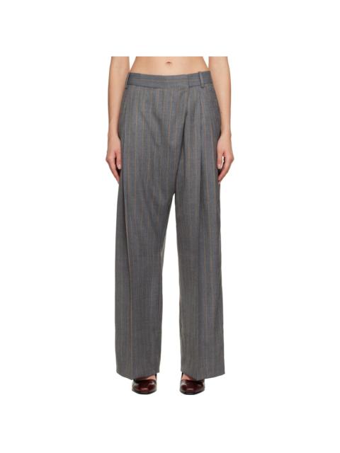 Gray Stripe Cross-Over Trousers