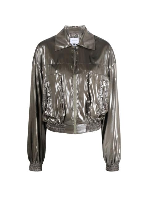 pointed-collar metallic bomber jacket