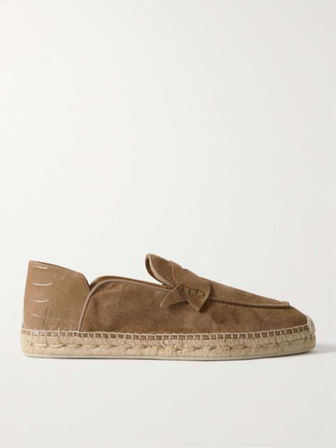 Christian Louboutin Paquepapa Collapsible-Heel Croc-Effect Leather-Trimmed Suede Espadrilles