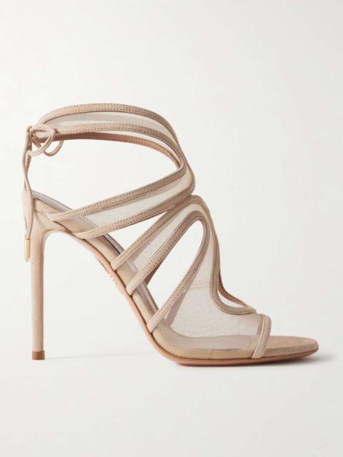 AQUAZZURA Spirit 105 mesh-trimmed suede sandals Neutral