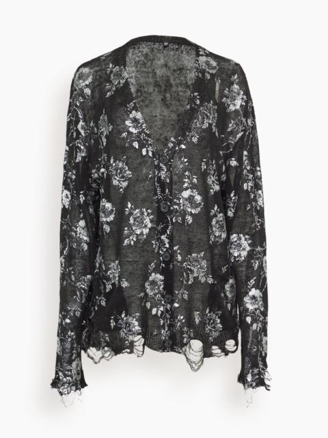 R13 Printed Boyfriend Cardigan in Silver Floral on Black