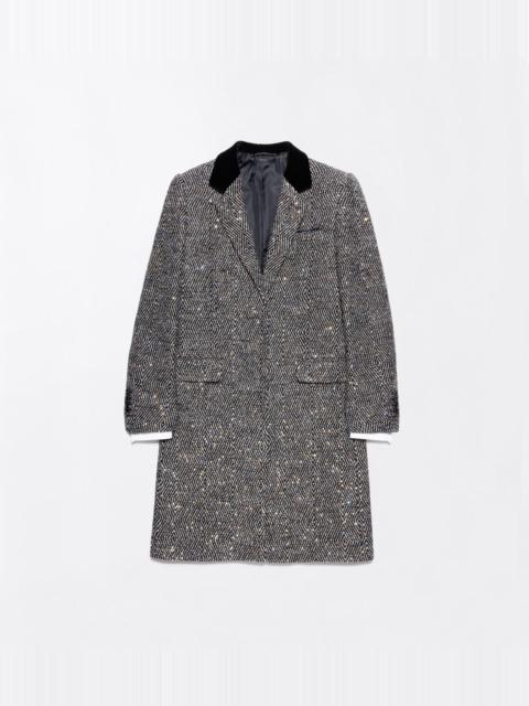 TOM FORD SEQUINED TWEED BOYFRIEND COAT WITH VELVET COLLAR
