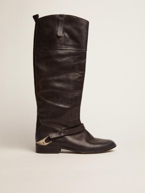 Golden Goose Women's black leather boots with clamp on the heel