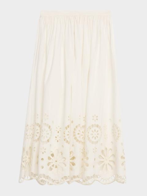 THE GREAT. Super Bloom Eyelet Midi Skirt