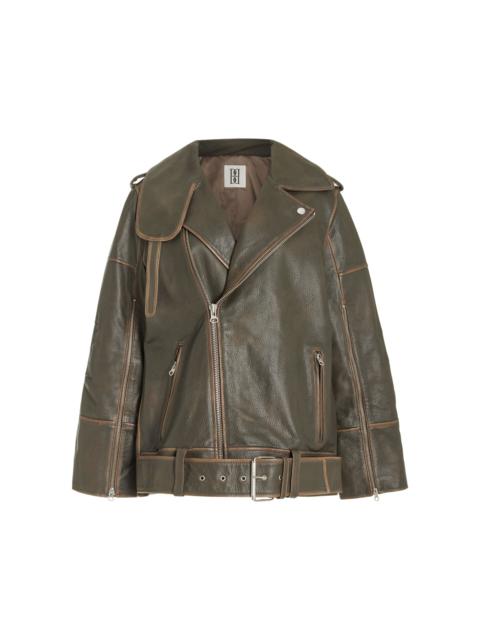 BY MALENE BIRGER Exclusive Beatrisse Oversized Leather Moto Jacket green