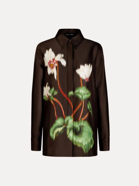 Oscar de la Renta CHINÉ CYCLAMEN SILK MIKADO BLOUSE