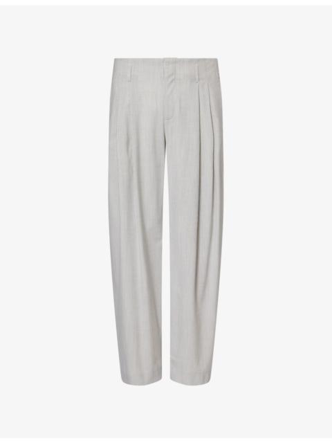 EMPORIO ARMANI Striped Double-Pleat Wool-Blend Trousers