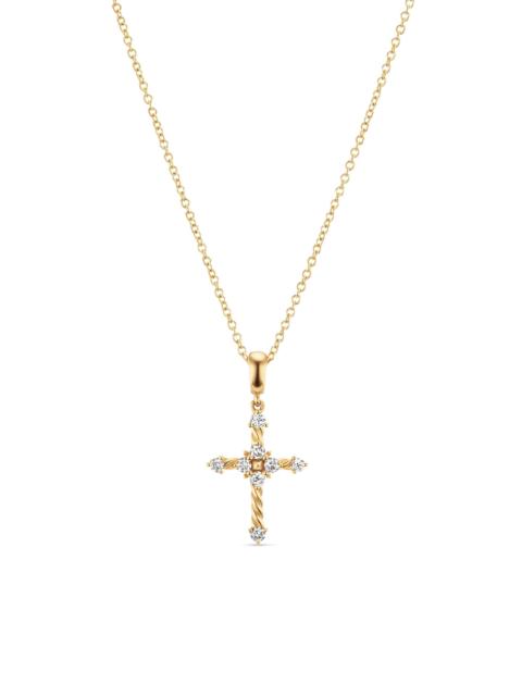 DAVID YURMAN Women's Petite Modern Renaissance Cross Pendant Necklace in 18K Yellow Gold with Diamonds, 22.1MM -
