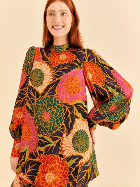 FARM RIO Multicolor Vintage Garden Satin Blouse