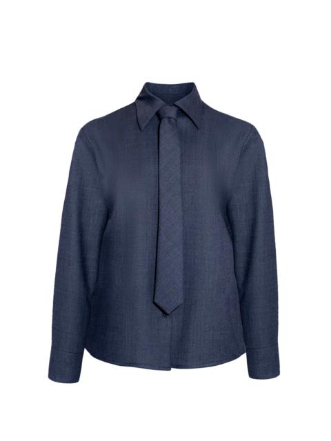 Billie Shirt-Tie Wool Blouse blue