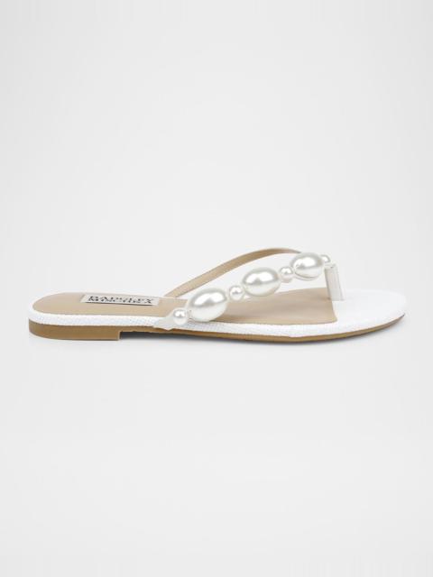 BADGLEY MISCHKA Dyana Pearly Woven Leather Flat Sandals