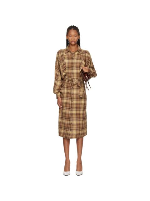 Diesel Brown Check Flannel Wide Belt Midi Dress