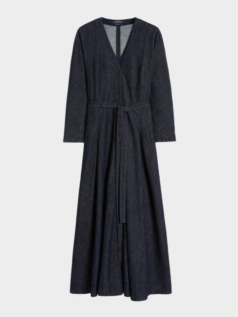 Max Mara Belted Cotton Denim Midi Dress