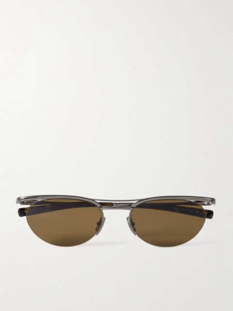 SAINT LAURENT Oval-frame Silver-tone Sunglasses