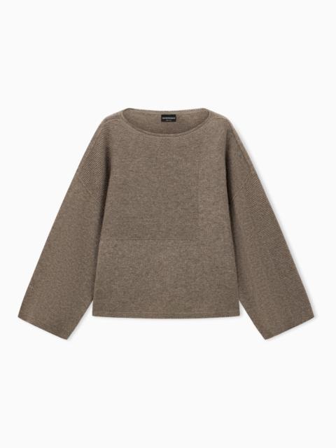 EMPORIO ARMANI SWEATER IN TEXTURED VIRGIN WOOL AND CASHMERE WITH ROUND NECK