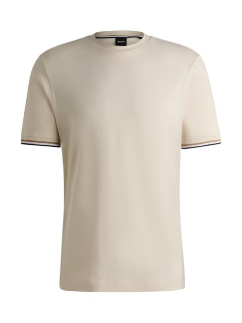 BOSS COTTON-JERSEY T-SHIRT WITH SIGNATURE-STRIPE CUFFS