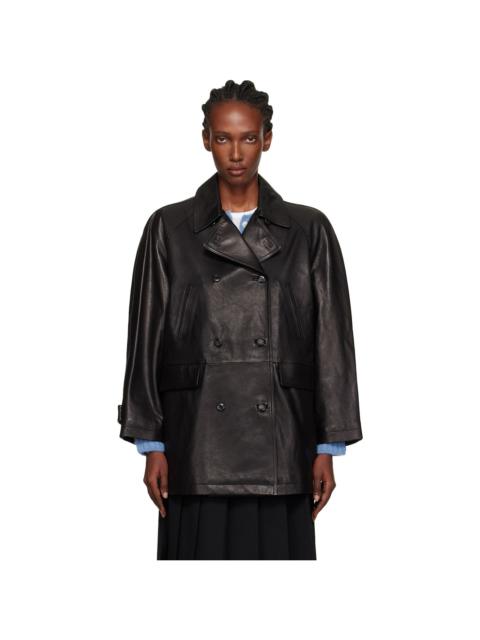 NOTHING WRITTEN Black Vegetable Leather Pea Coat
