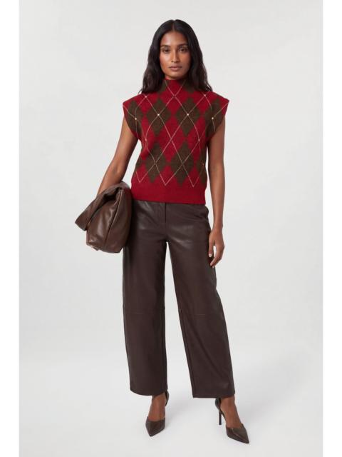 KAREN MILLEN Studded Argyle Wool Blend Cosy Knitted Top